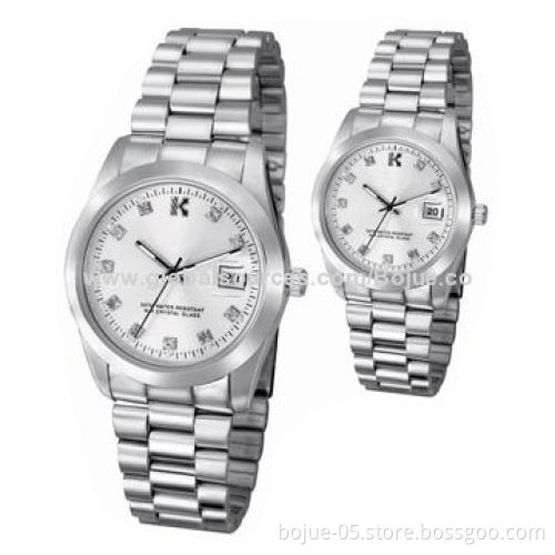 38 + 26mm Stainless Steel Couple Watches with Japan Movement, 3ATM Waterproof